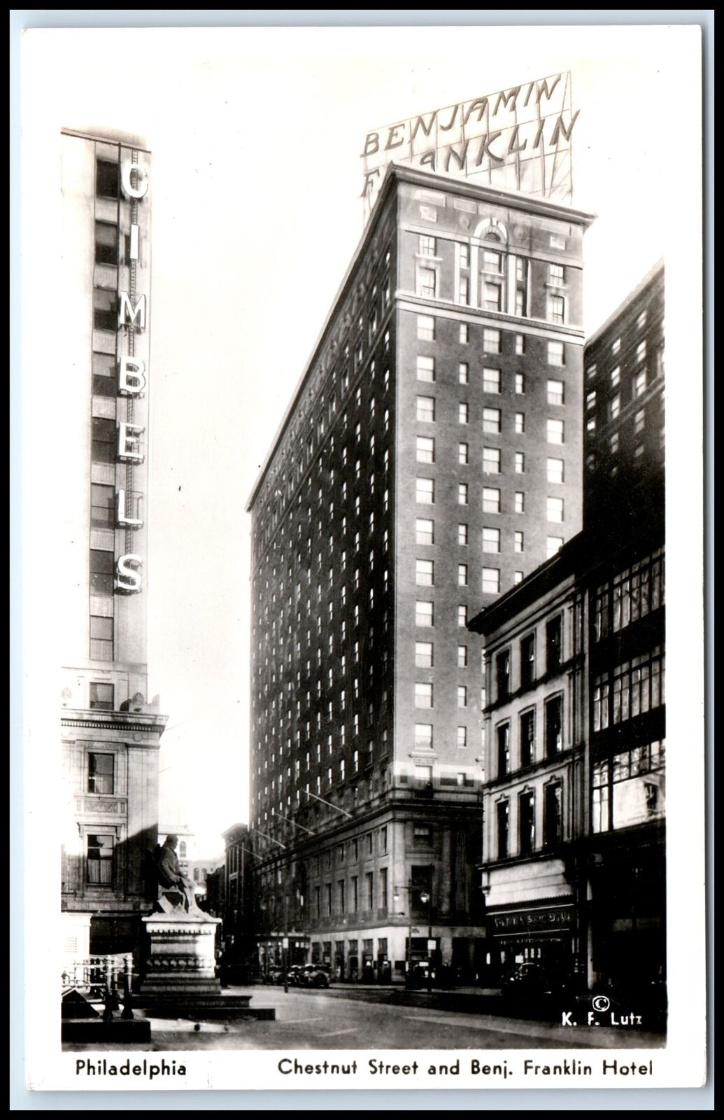 Postcard Chestnut Street And Benj. Franklin Hotel Philadelphia PA Q30