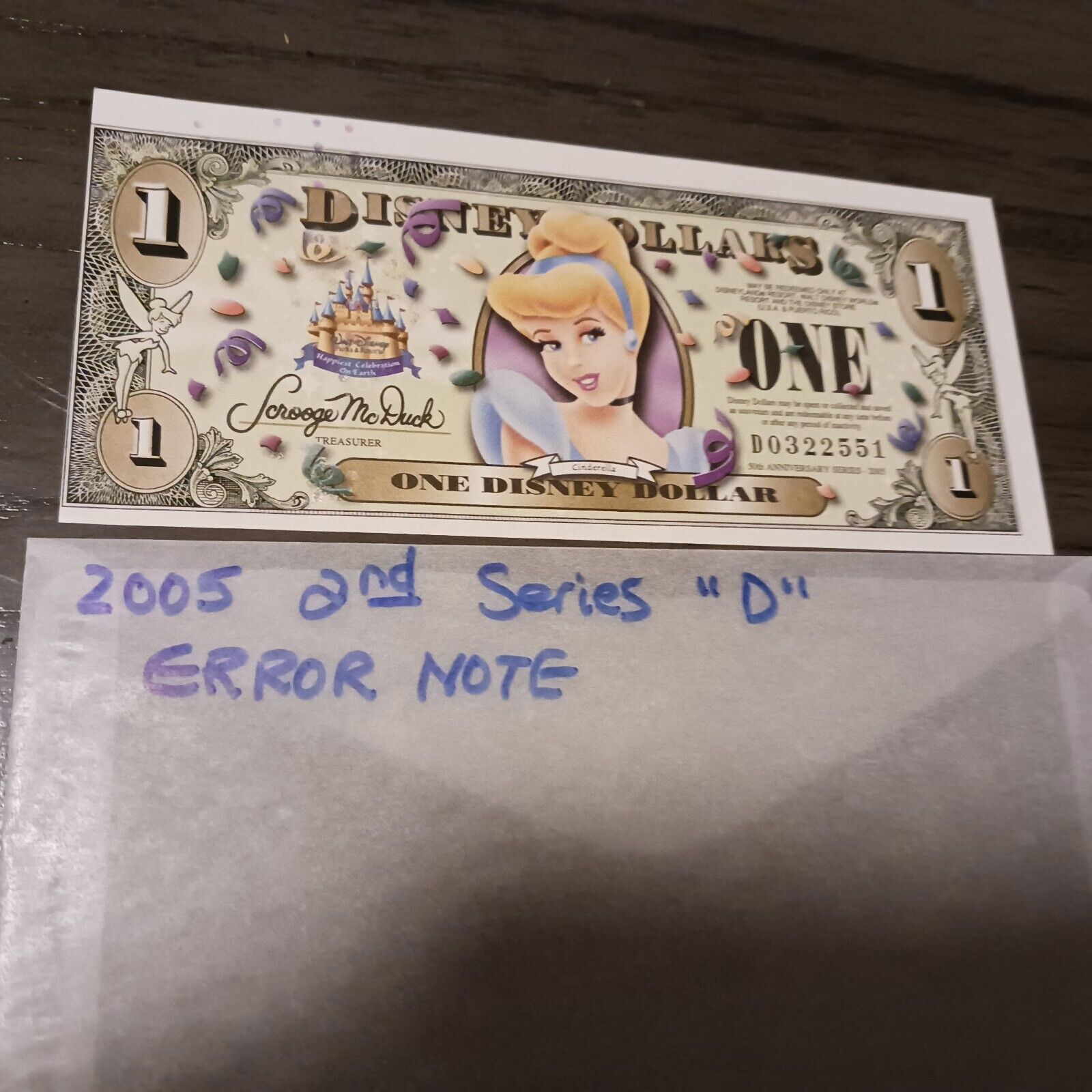 Disney Dollar 2005 Error Note.