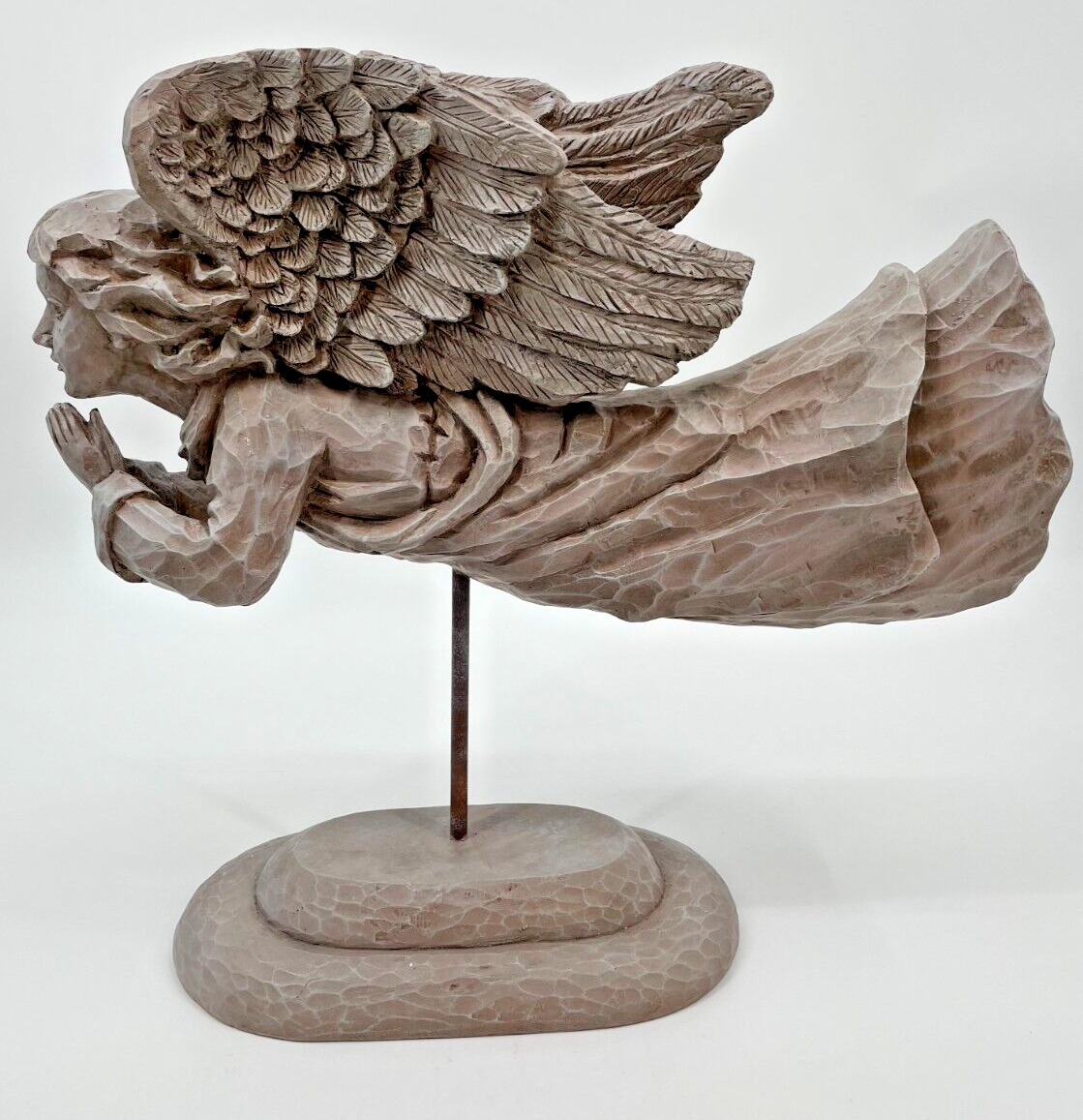 Melrose International Flying Praying Heradling Angel Faux Stone Resin Sculpture