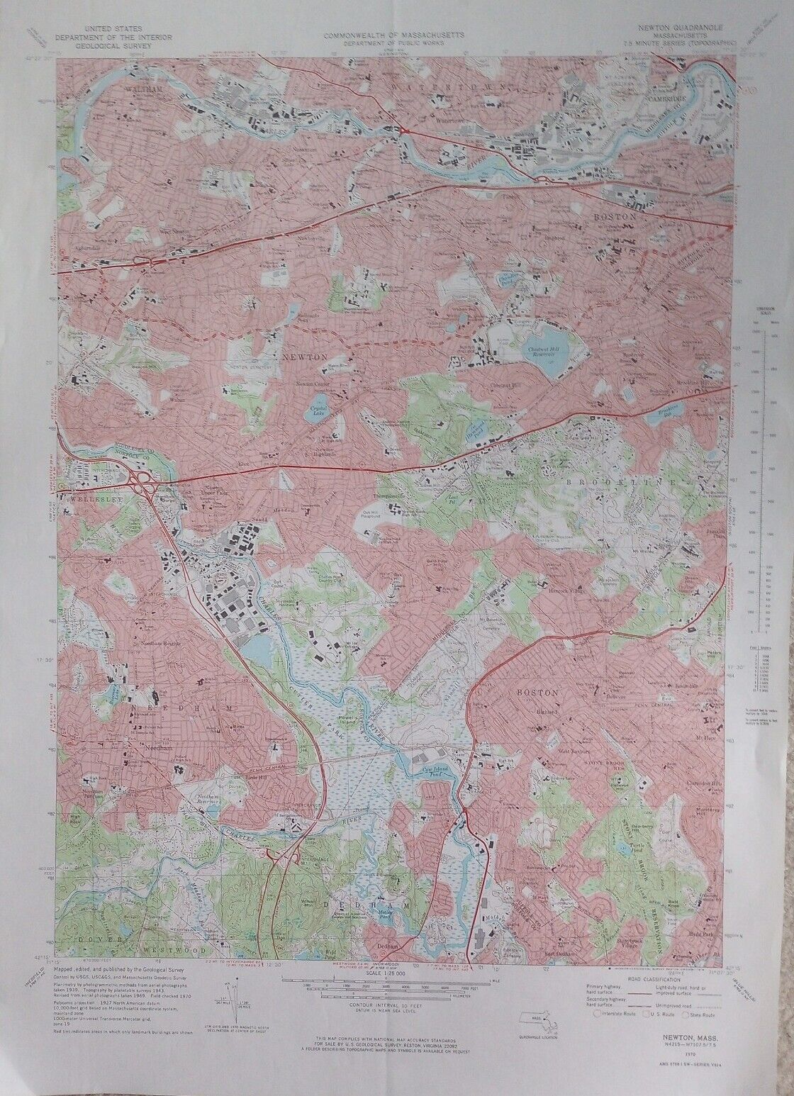 Newton MA Wall Topo Map 27\
