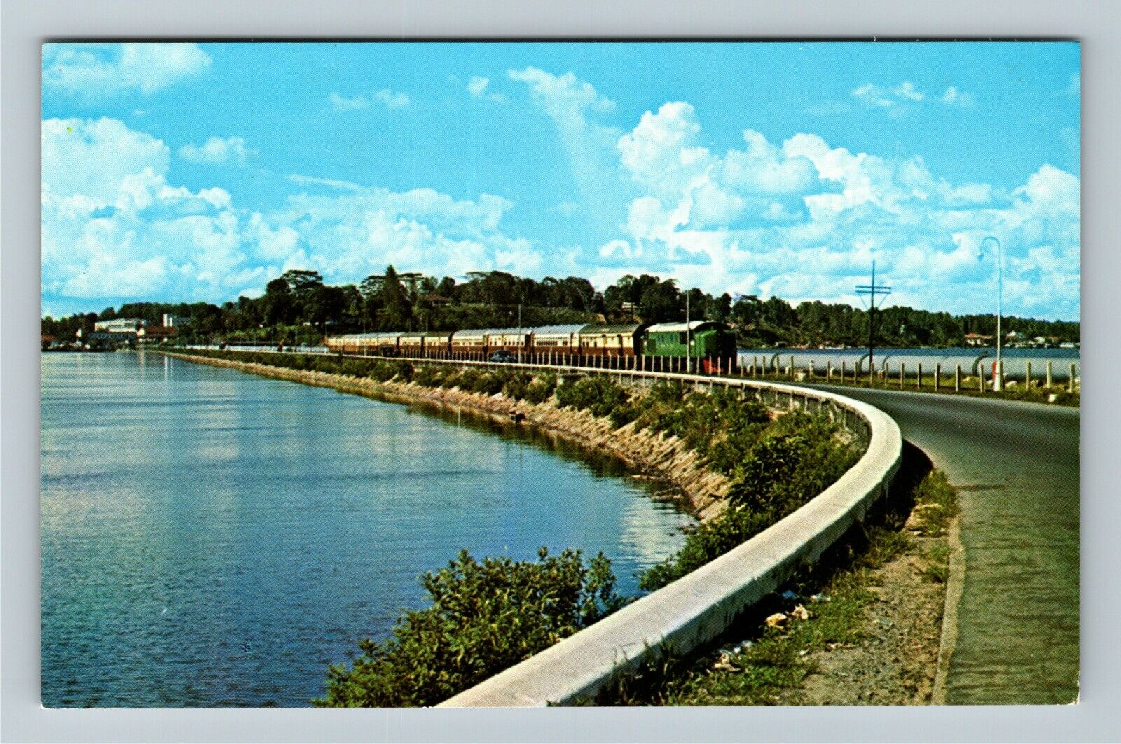 Singapore, The Causeway, Links Singapore to Johore, Panoramic, Vintage Postcard
