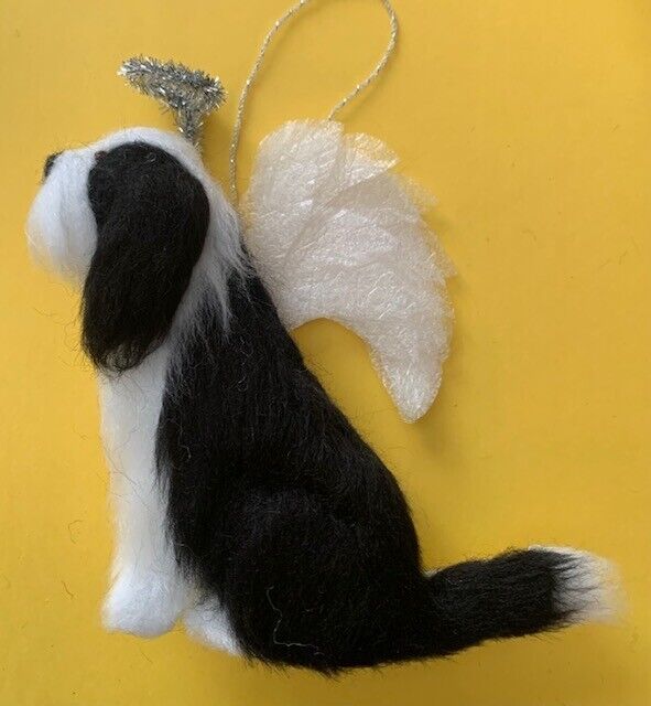 BEARDED COLLIE  ANGEL with HALO & WING - PART NEEDLE FELTED DOG