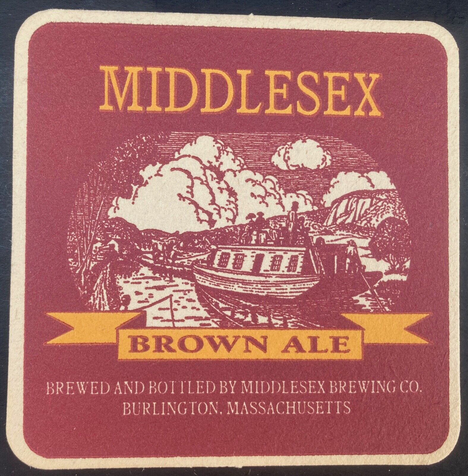 MIDDLESEX BROWN ALE BURLINGTON, MASS. 4 INCH SQUARE BEER COASTER 