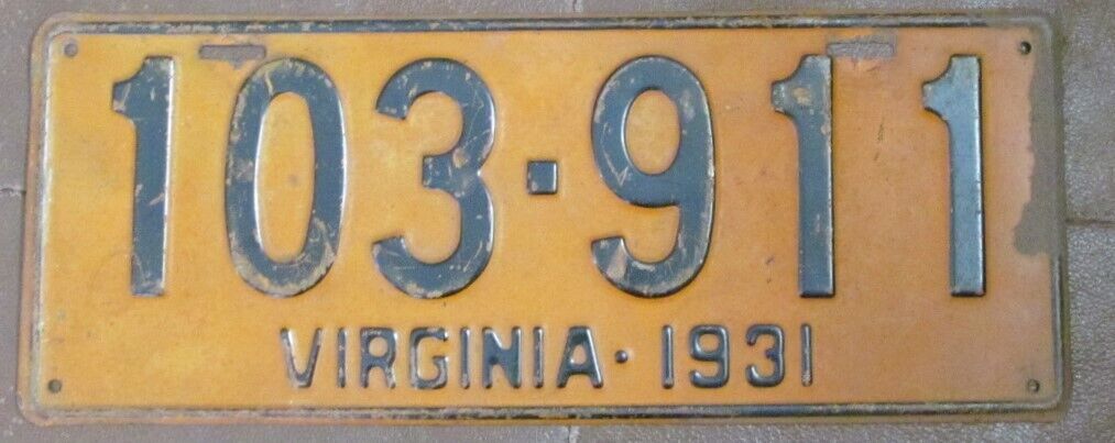 Virginia 1931 License Plate # 103-911
