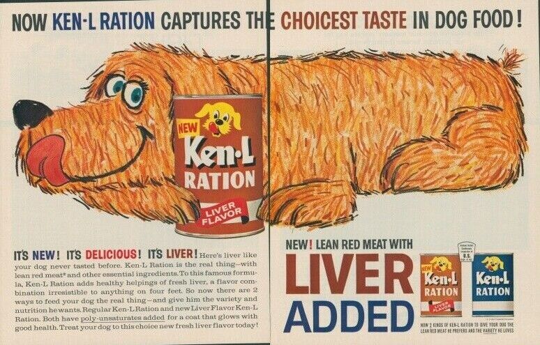 1963 Ken-L Ration Dog Food Liver Flavor Cute Cartoon Art Vintage Print Ad LO5