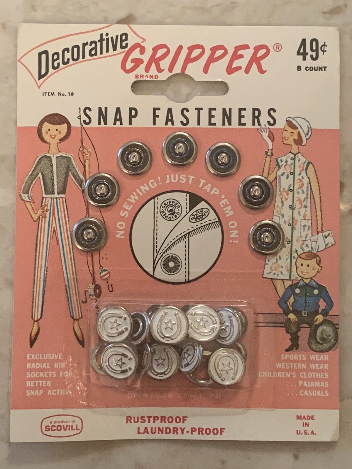 Snap Fasteners Vintage Gripper Brand Decorative  1963