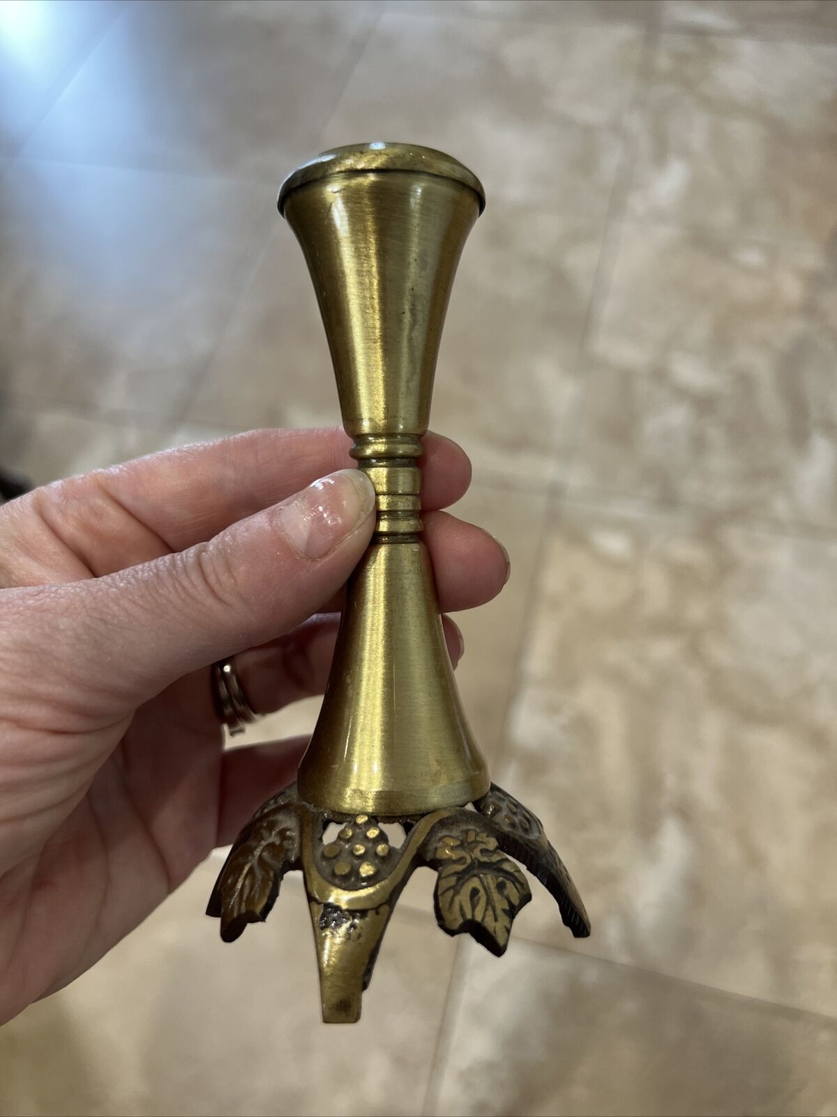 Vintage 1950's Candlestick Oppenheim Judaica Israel Grapes Brass