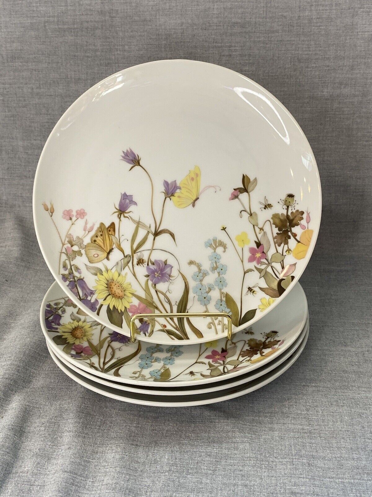 4 Fine China Enesco 1975 Nature Garden Society Floral Plate with Butterflies 8”