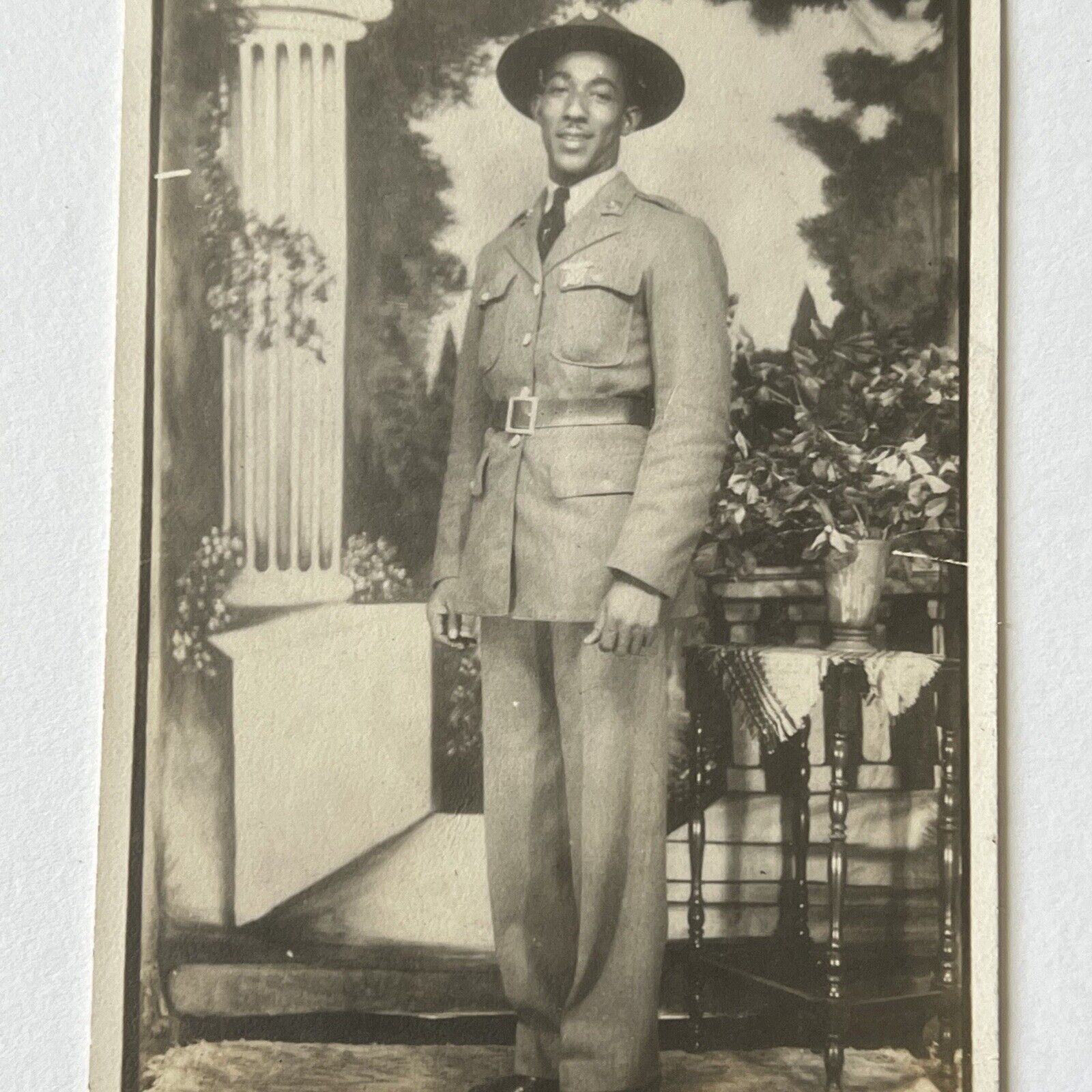 Vintage RPPC Real Photograph Postcard Handsome Black African American Military