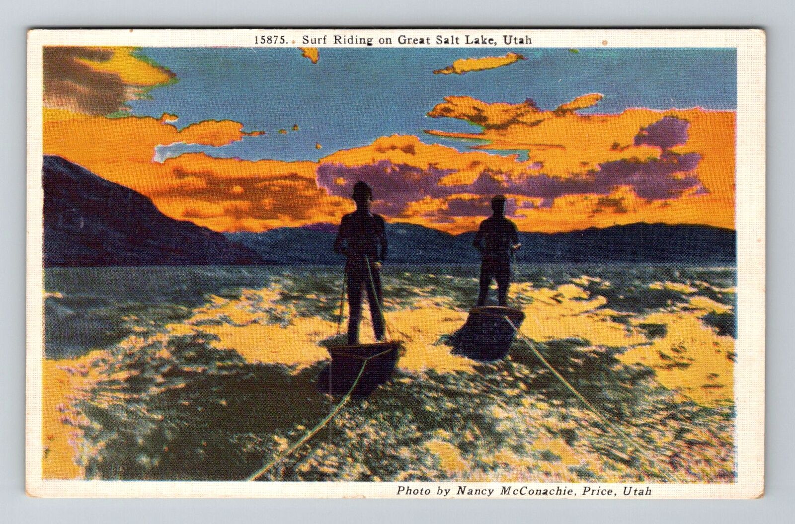 Salt Lake City UT-Utah, Surf Riding Great Salt Lake Vintage Souvenir Postcard