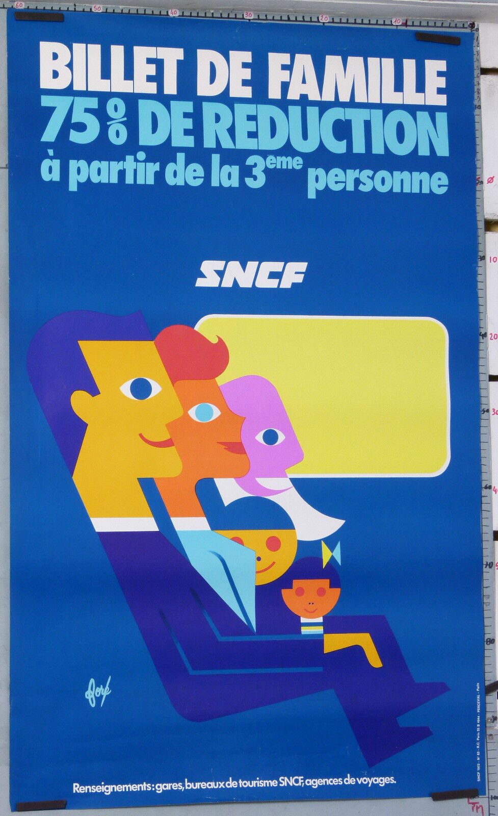 OLD POSTER 1972 SNCF 75% FAMILY REDUCTION BANKNOTE  