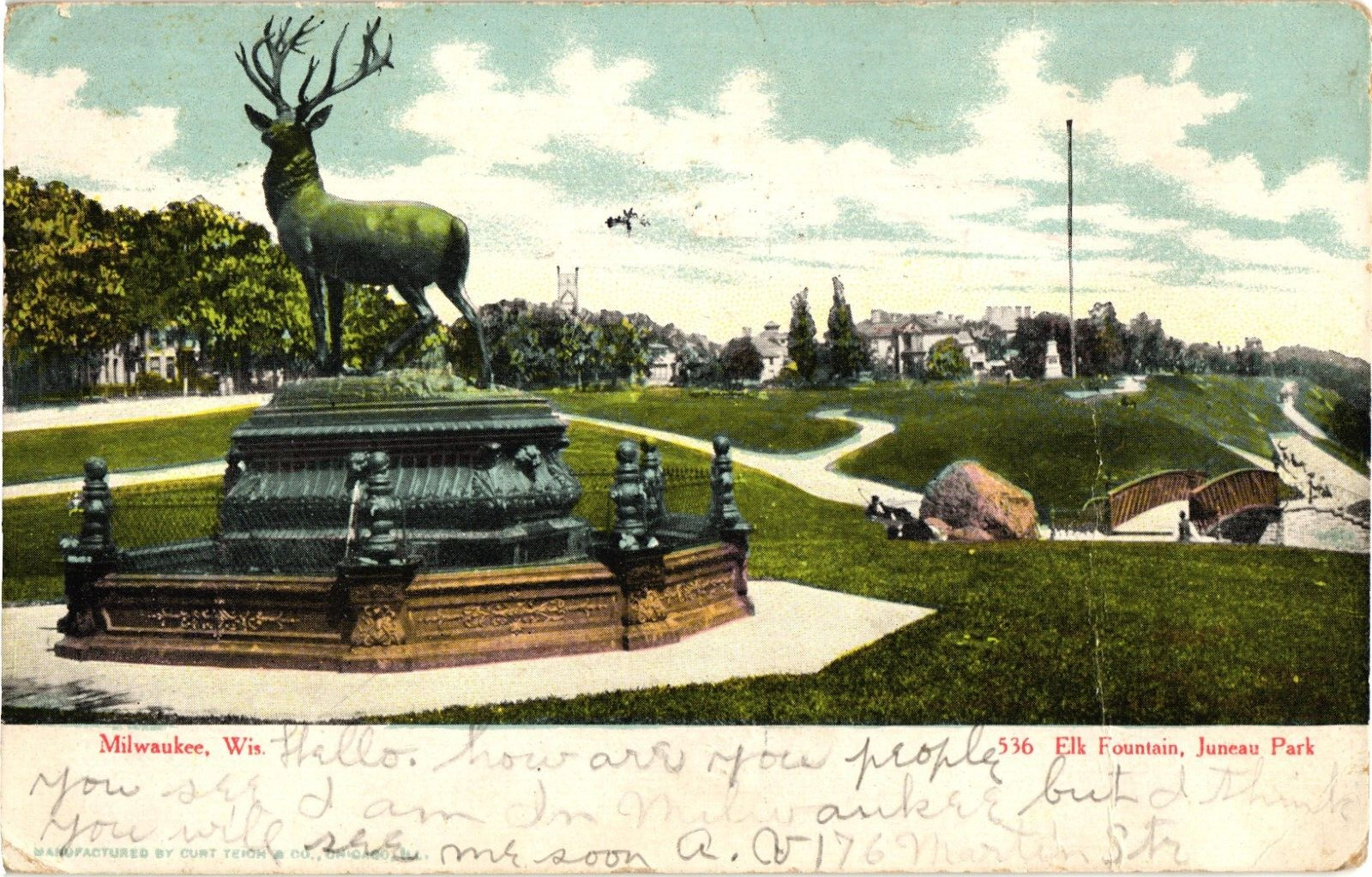 Elk Fountain Juneau Park Milwaukee Wisconsin Undivided Postcard c1906