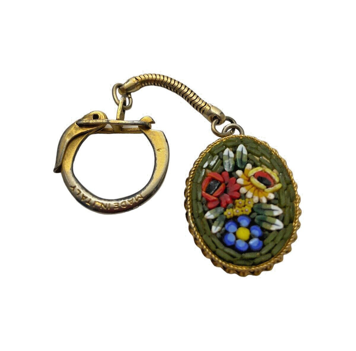 Vintage Mid Century Italian Micro Mosaic Floral Keychain