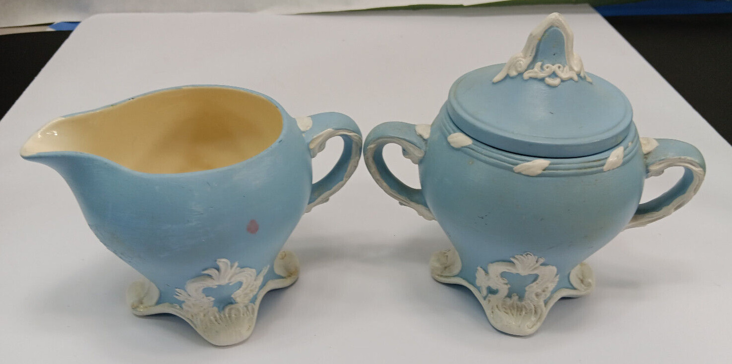 Vintage Excellent Cream & Sugar Holland Blue & White Ceramic Pot Set Of 2