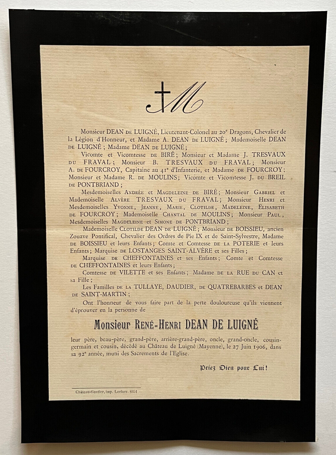 DEAN DE LUIGNE Tresvaux Fraval SHARE Pontbriand FOURCROY 1906