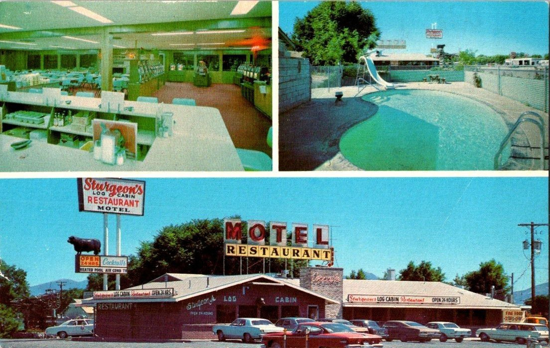 Vintage Postcard Sturgeon's Log Cabin Restaurant & Motel Lovelock Nevada