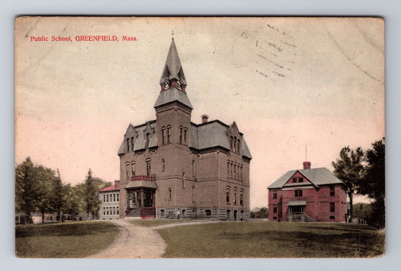 Greenfield MA-Massachusetts, Public School, Antique Vintage c1909 Postcard