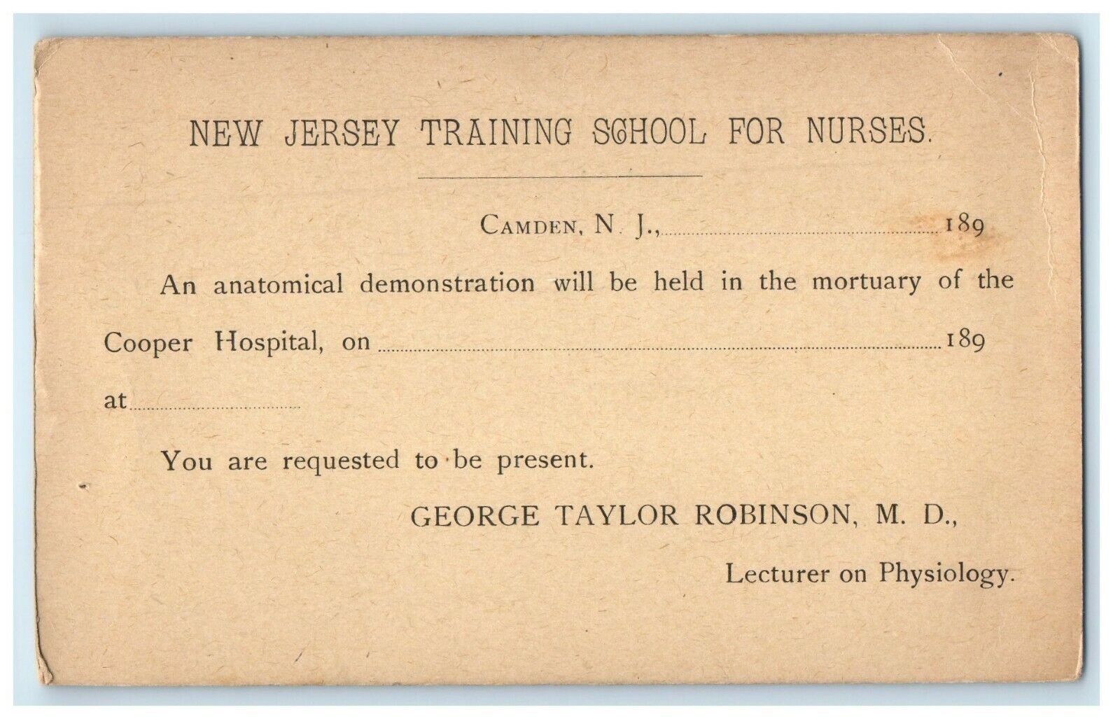 1890's Mortuary Hospital Class Medical Training School Nurses Camden NJ Postcard