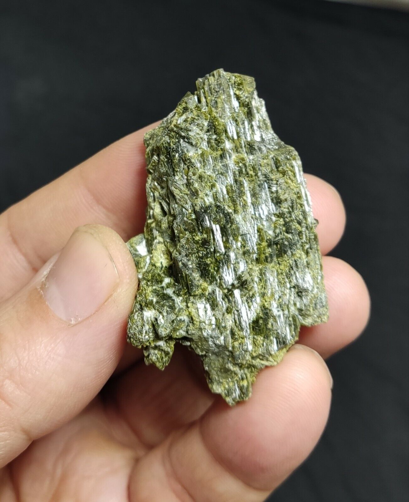 An aesthetic specimen of dark green color Epidote crystal spray 48 grams