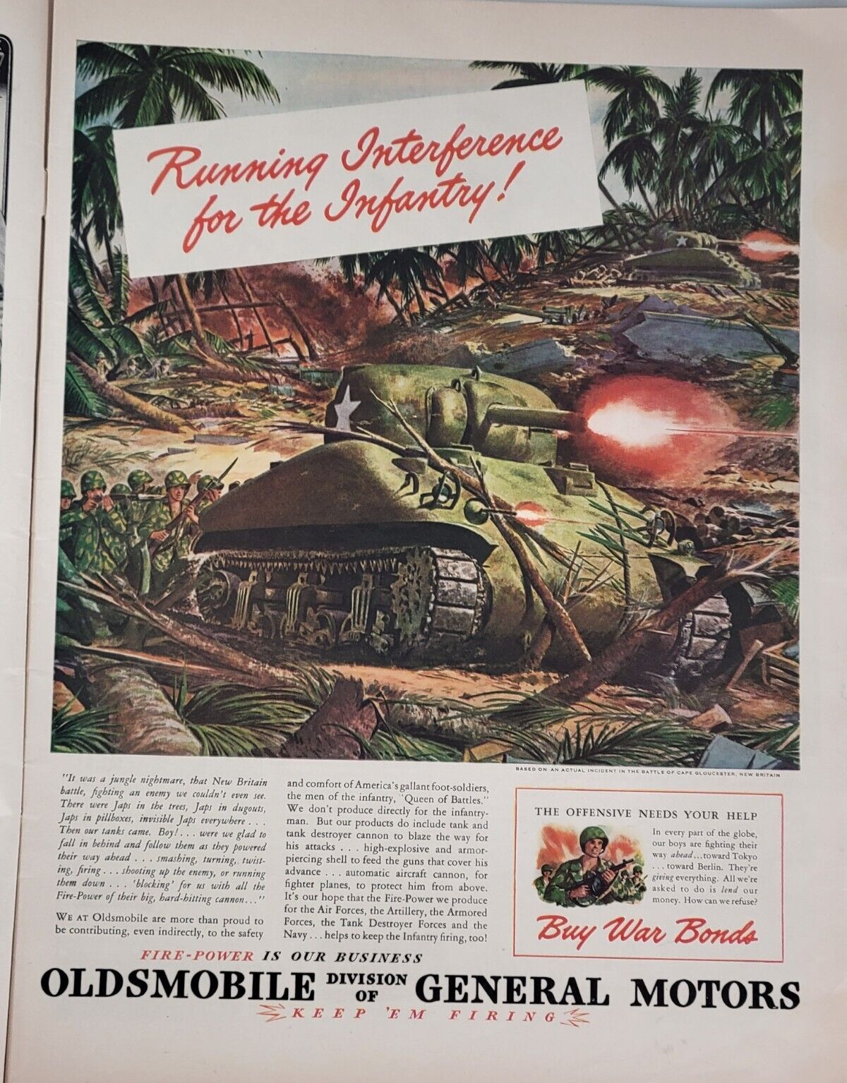 Oldsmobile General Motors - Fire Power Is Our Business Vintage 1944 Print  Ad