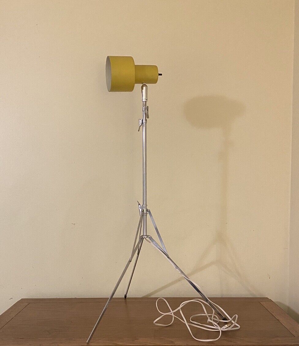 Vintage Mid Century Modern Yellow Portable Adjustable Tripod Floor Lamp
