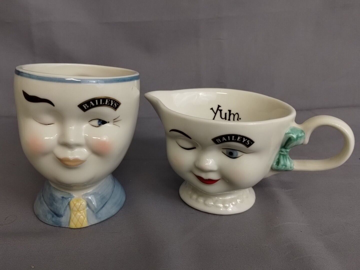 Retro Vintage Winking Eye Tea Cups Pair Limited Edition Bailey's Ceramic 1996-97