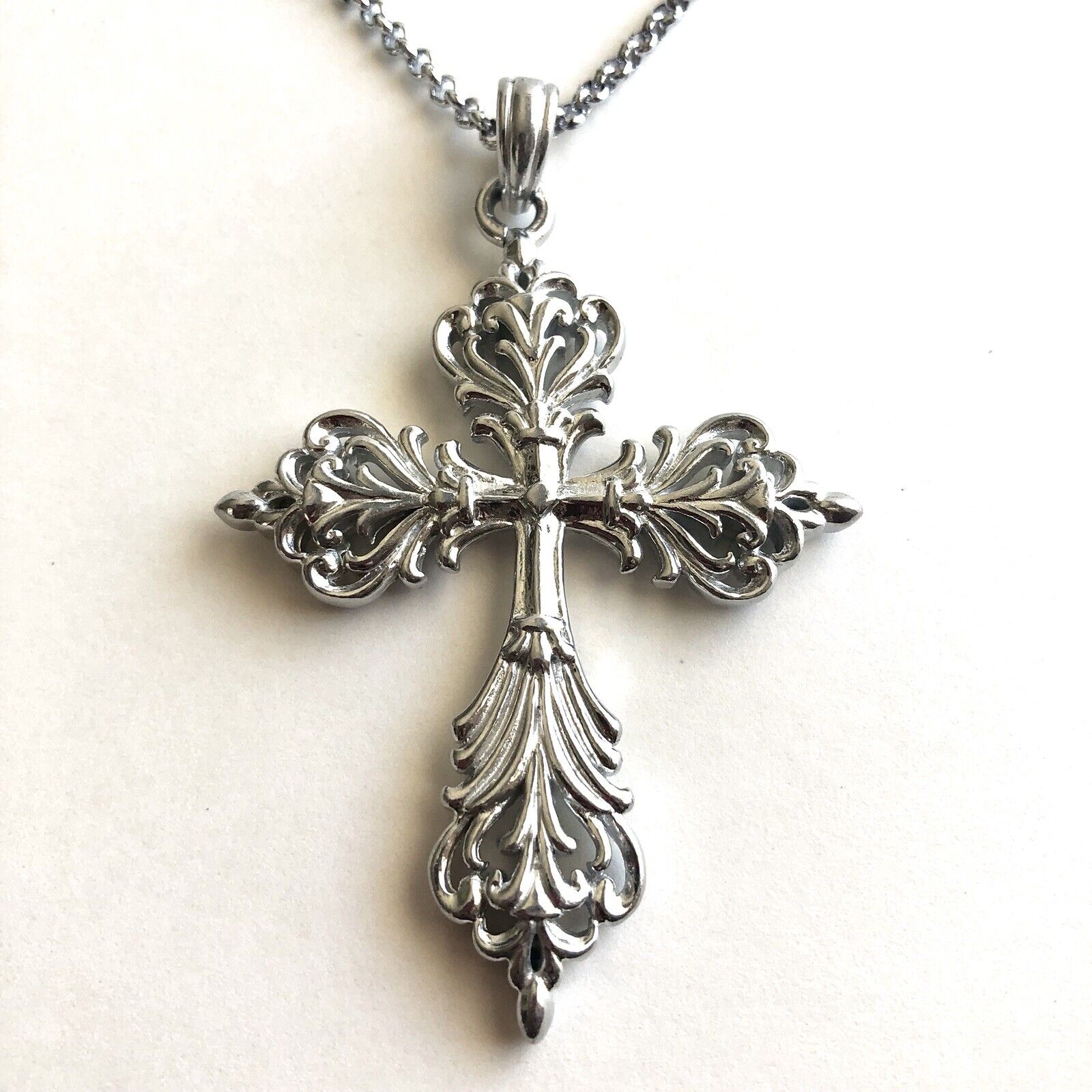 Arthur Court Necklace Aluminium Scroll Cross Big 3in Jewelry 18 to 20in Chain