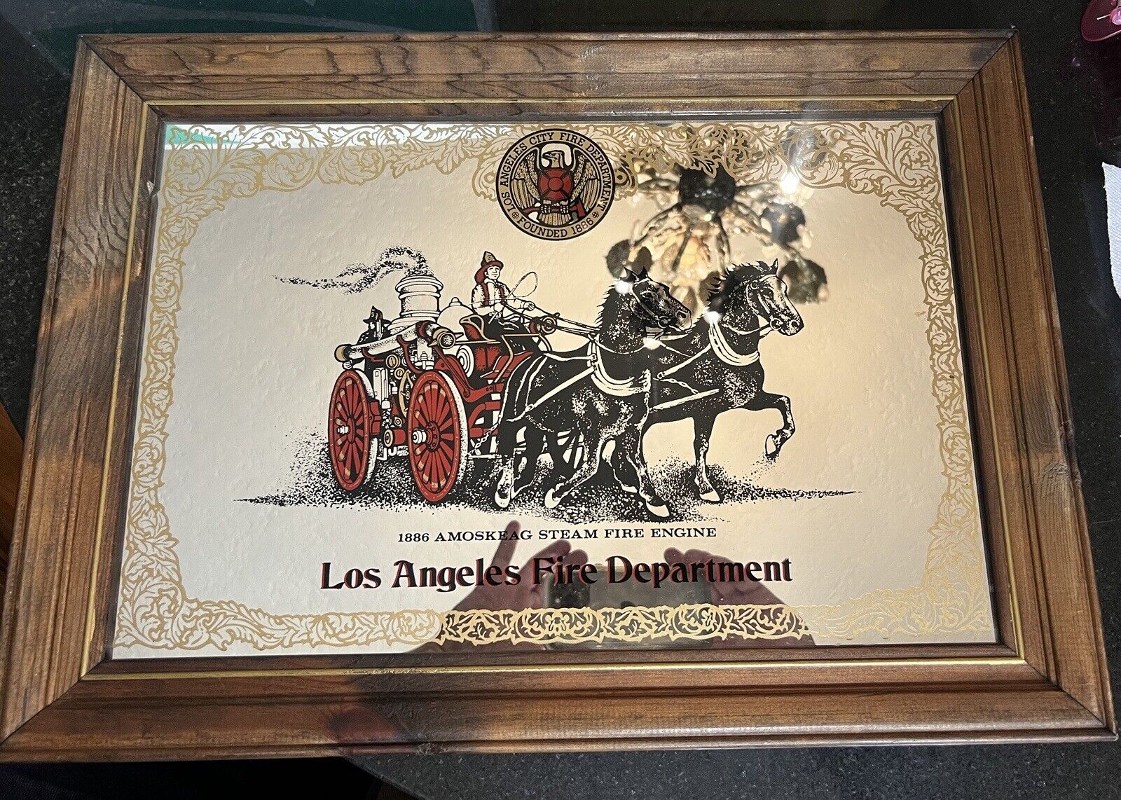 Los Angeles Fire Department Founded 1886 The Amoskeag Steamer Framed Mirror Read