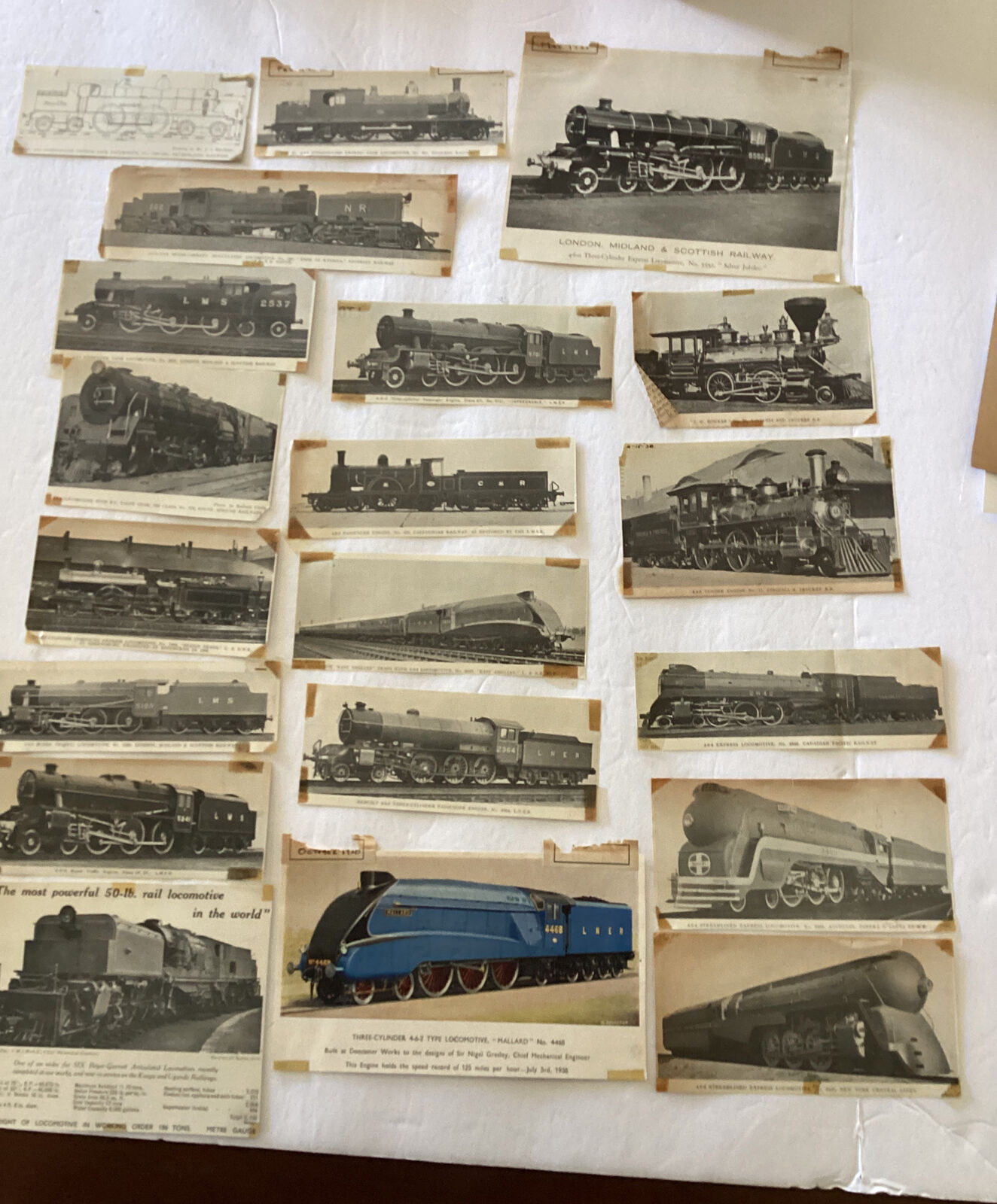 Lot  Railroad Steam Locomotive Photos From Magazine Cut Out Scrapbook 1930-40s