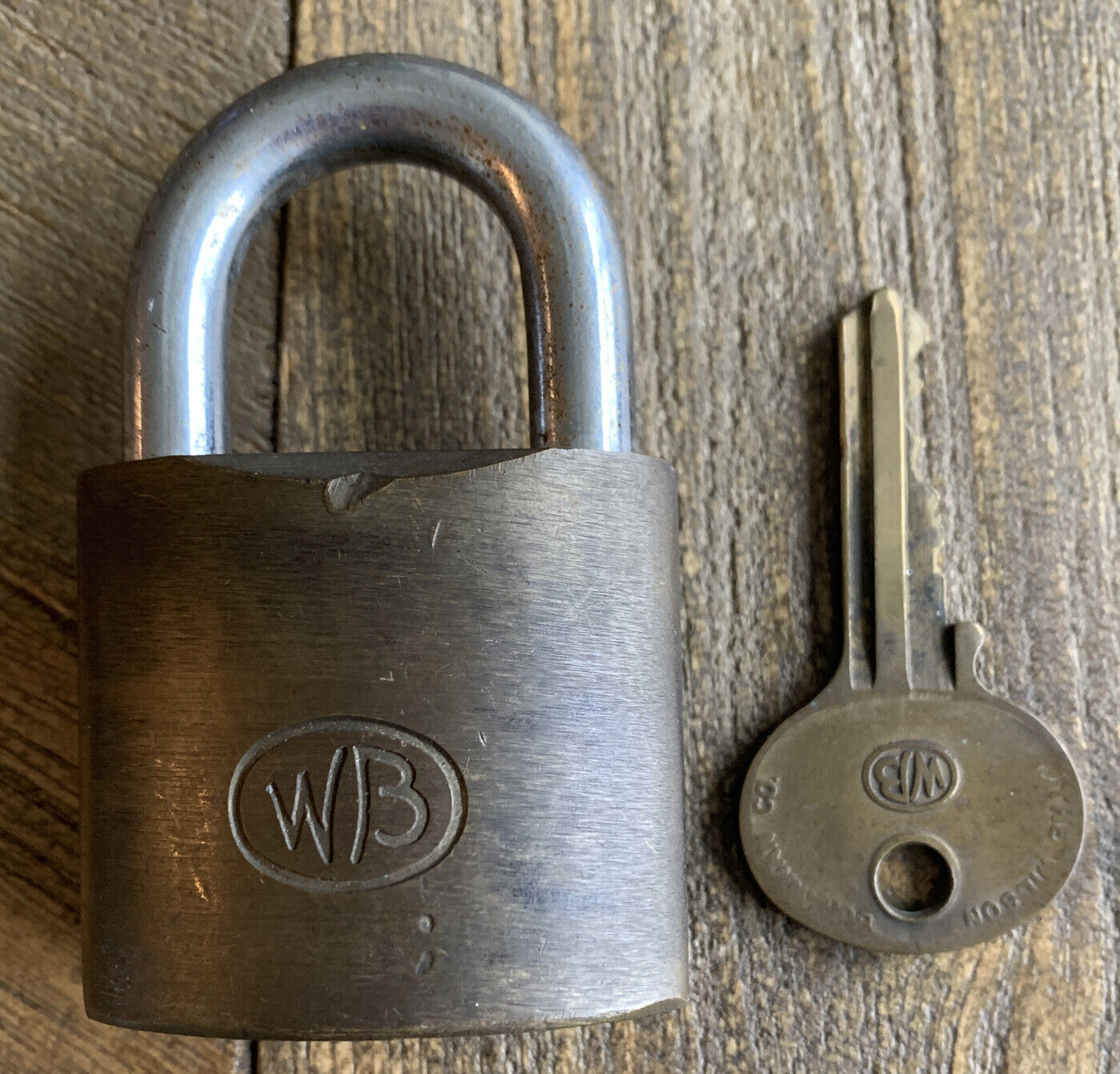 WILSON BOHANNAN WB BRASS PADLOCK LOCK With 1 Key Vintage Lock