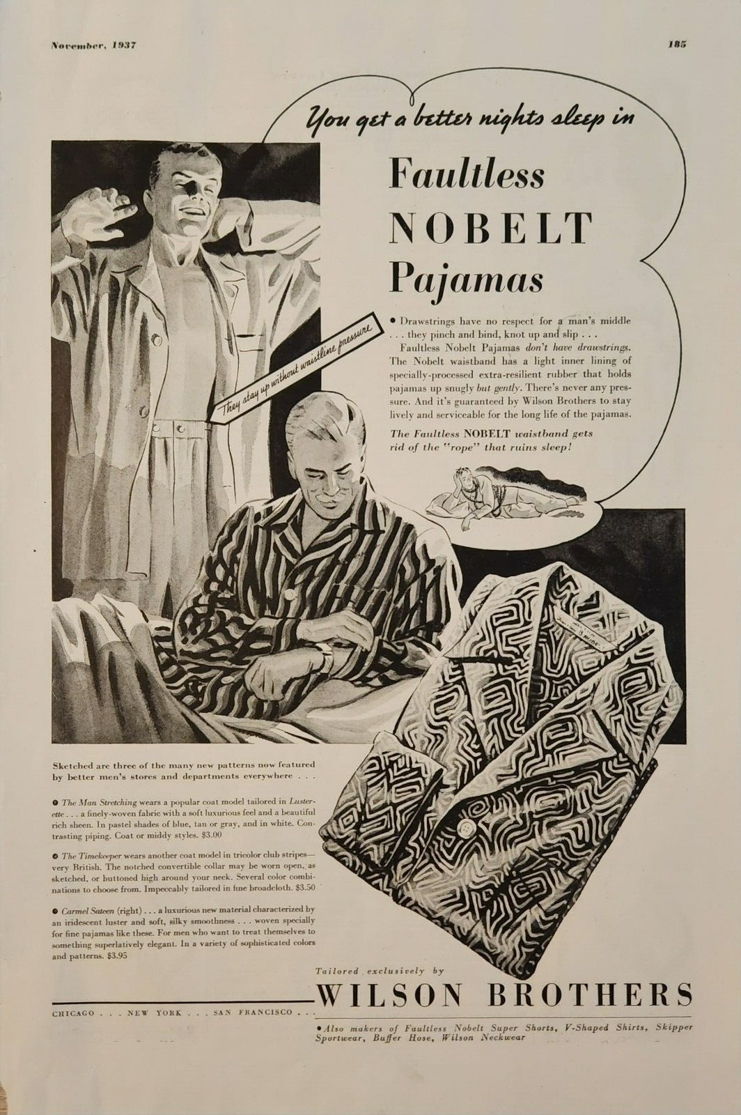 1937 Wilson Brothers Mens Wear Vintage Ad Faultless Nobelt Pajamaz
