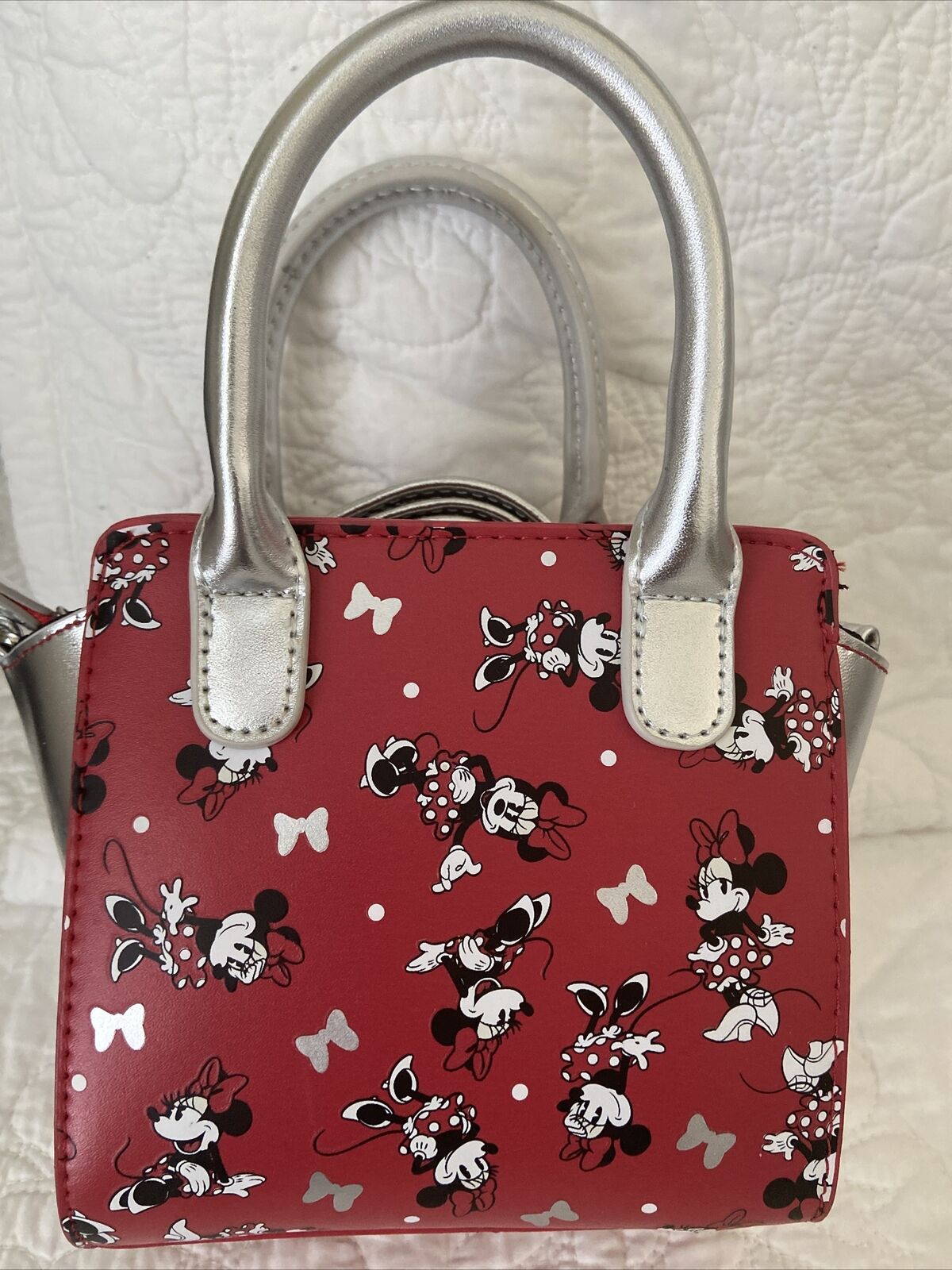 Disney Crossbody Purse Minnie Mouse Silver Bows Polka Dot Mini Handbag Girlie