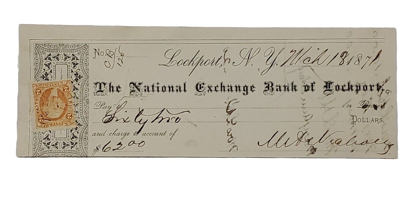 1871 Bank Check: National Exchange Bank of Lockport, Lockport, NY