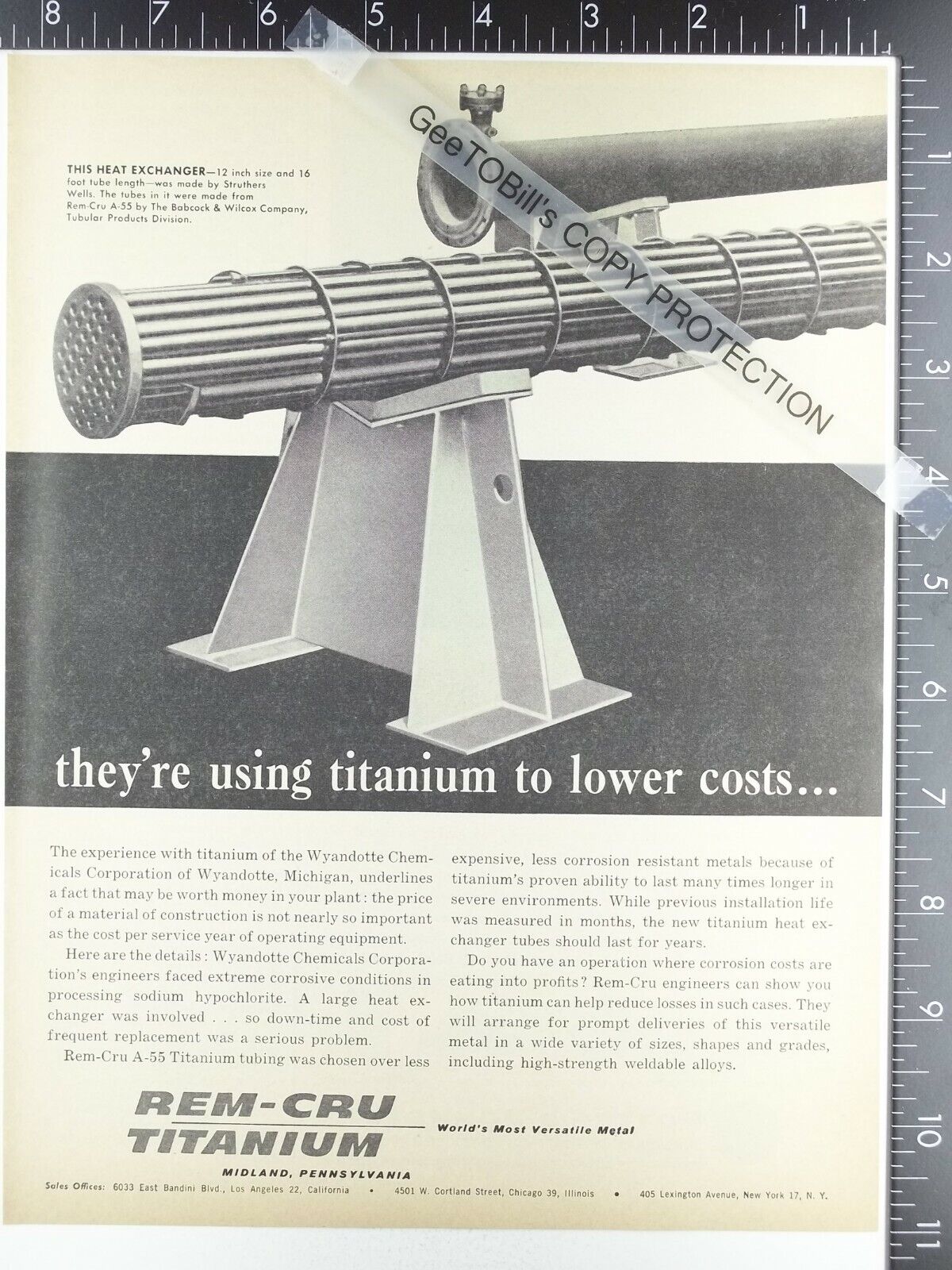 1957 AD for Rem Cru A-55 Titanium in Midland PA.  Struthers Wells heat exchanger