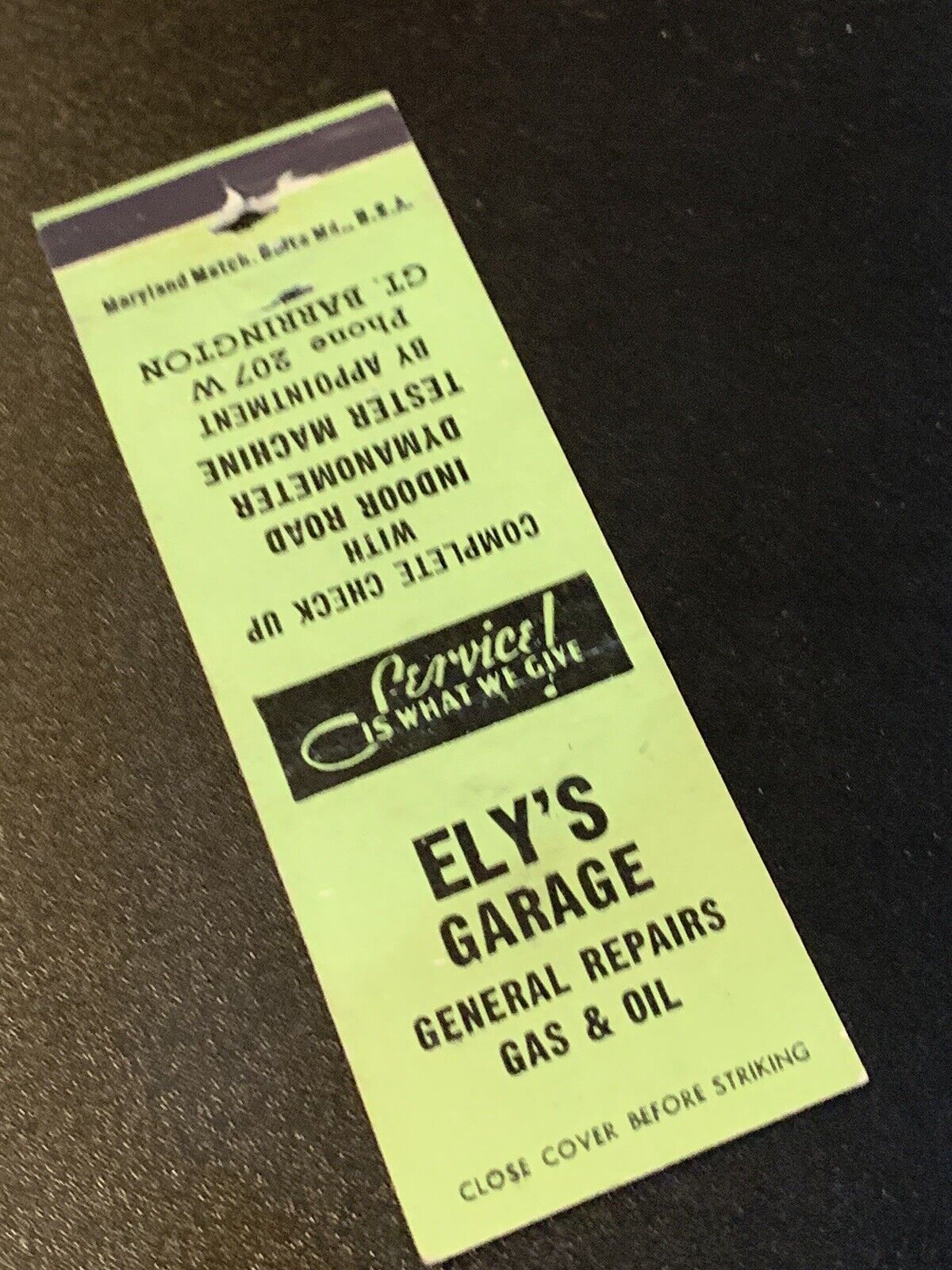 Vintage Matchbook: “Ely’s Garage”