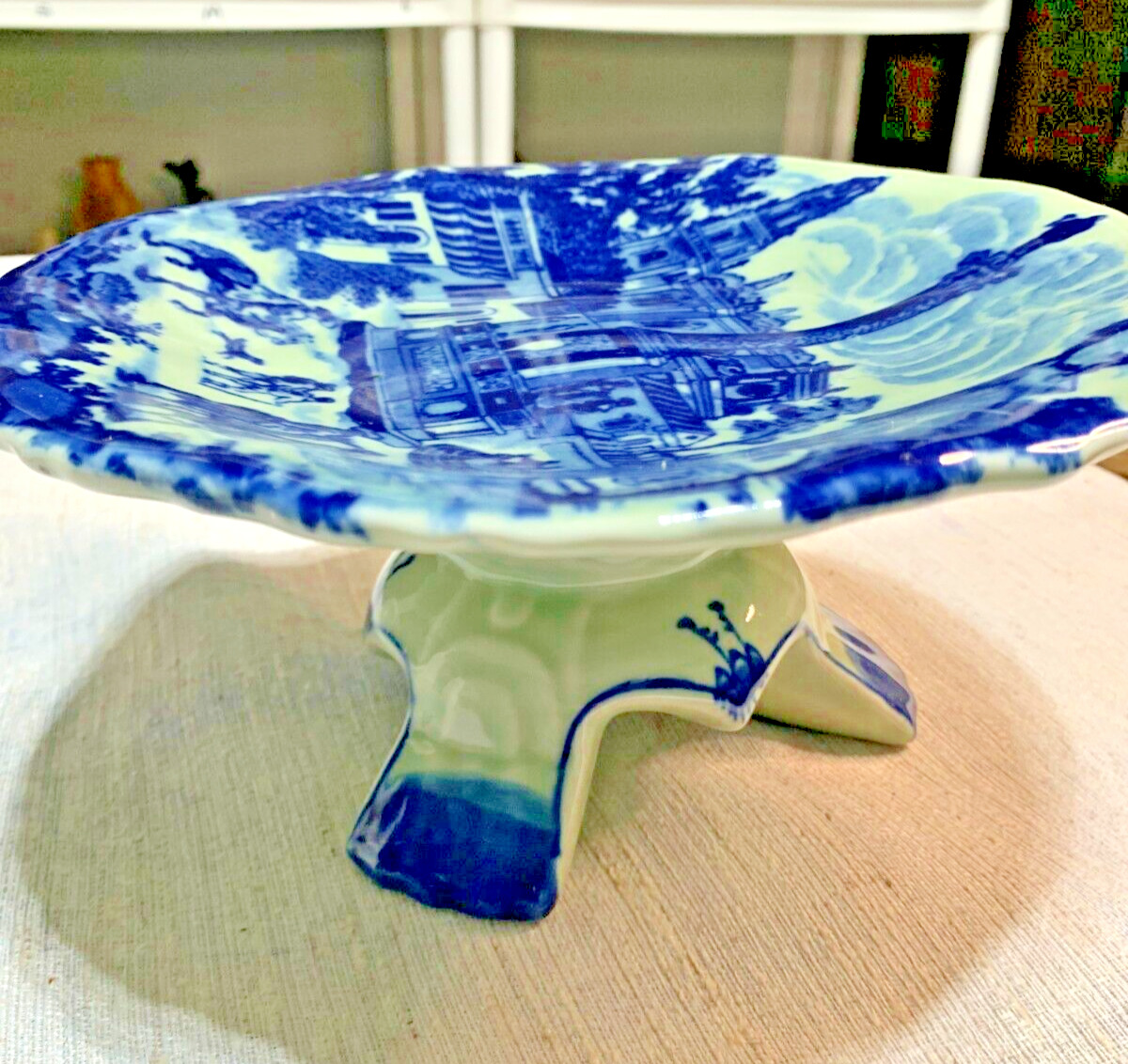 Vintage Large Blue And White Stamped candy Dish