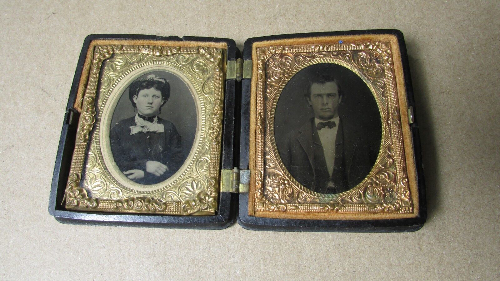 Antique Double Tintype Photograph Thermoplastic Case