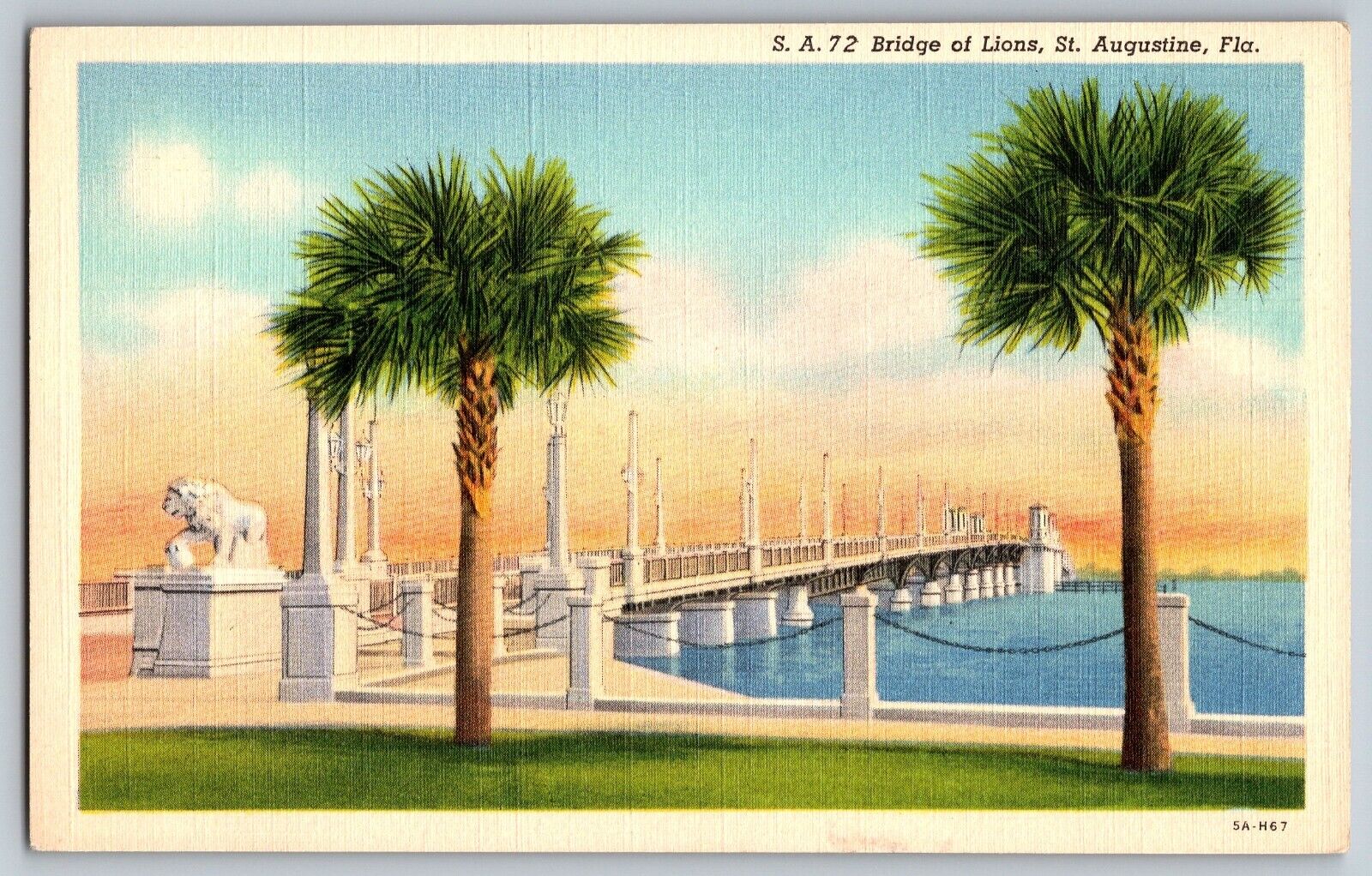 St. Augustine, Florida - Beautiful Bridge of Lions - Vintage Postcard - Unposted