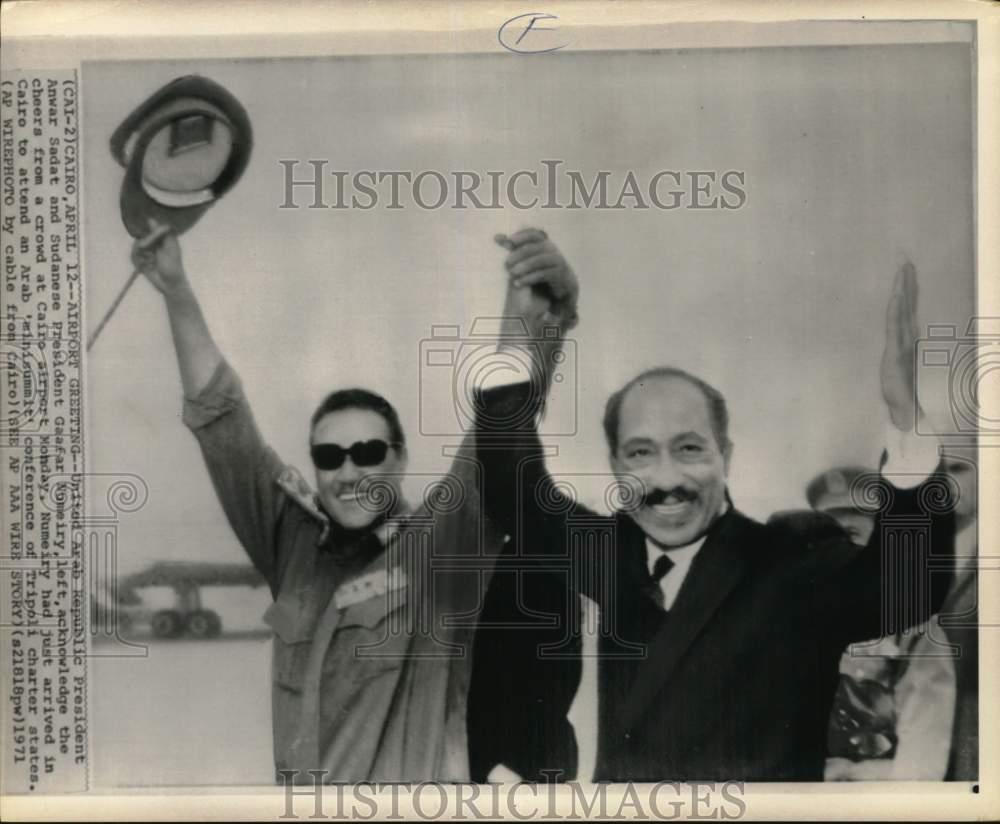 1971 Press Photo Egypt's President Anwar Sadat with Sudan president, Cairo
