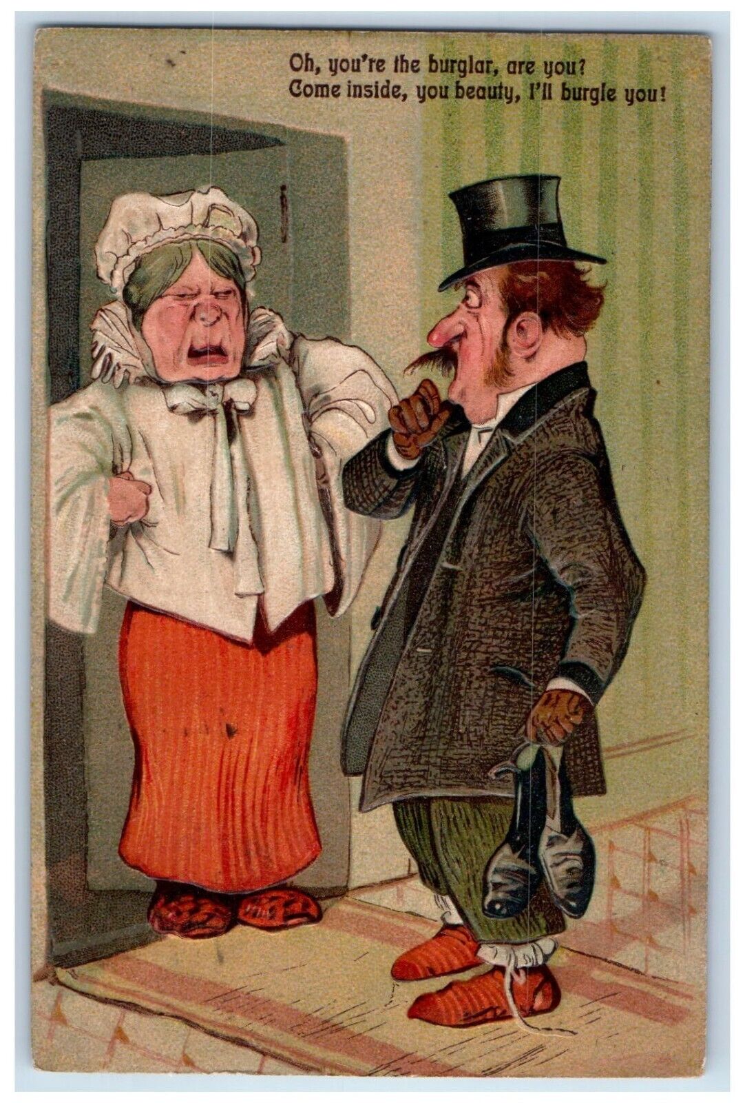 1908 Burglar Romance Embossed Peoria Illinois IL Posted Antique Postcard
