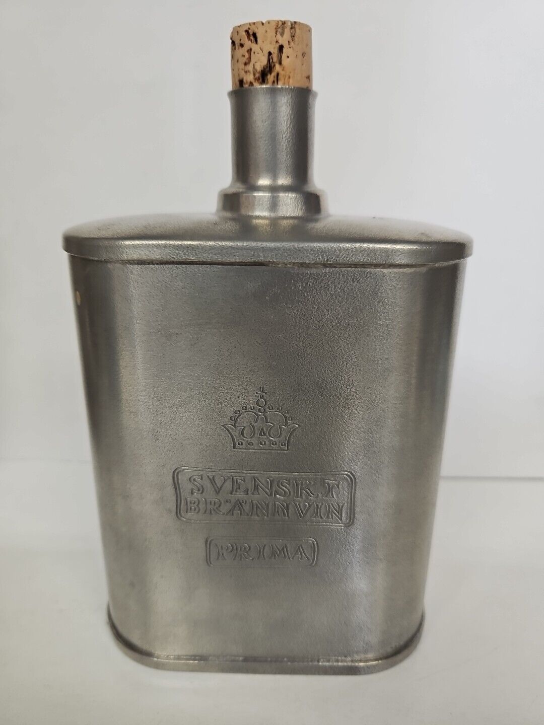 Scandia Tenn Swedish Flask Pewter Sweden 7.5” Tall With Cork Stopper