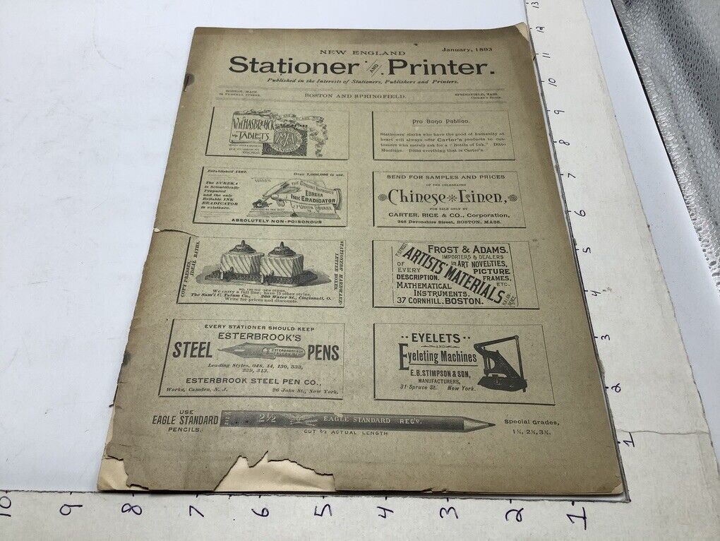 New England STATIONER & PRINTER magazine -- Jan. 1893; 24pgs + covers