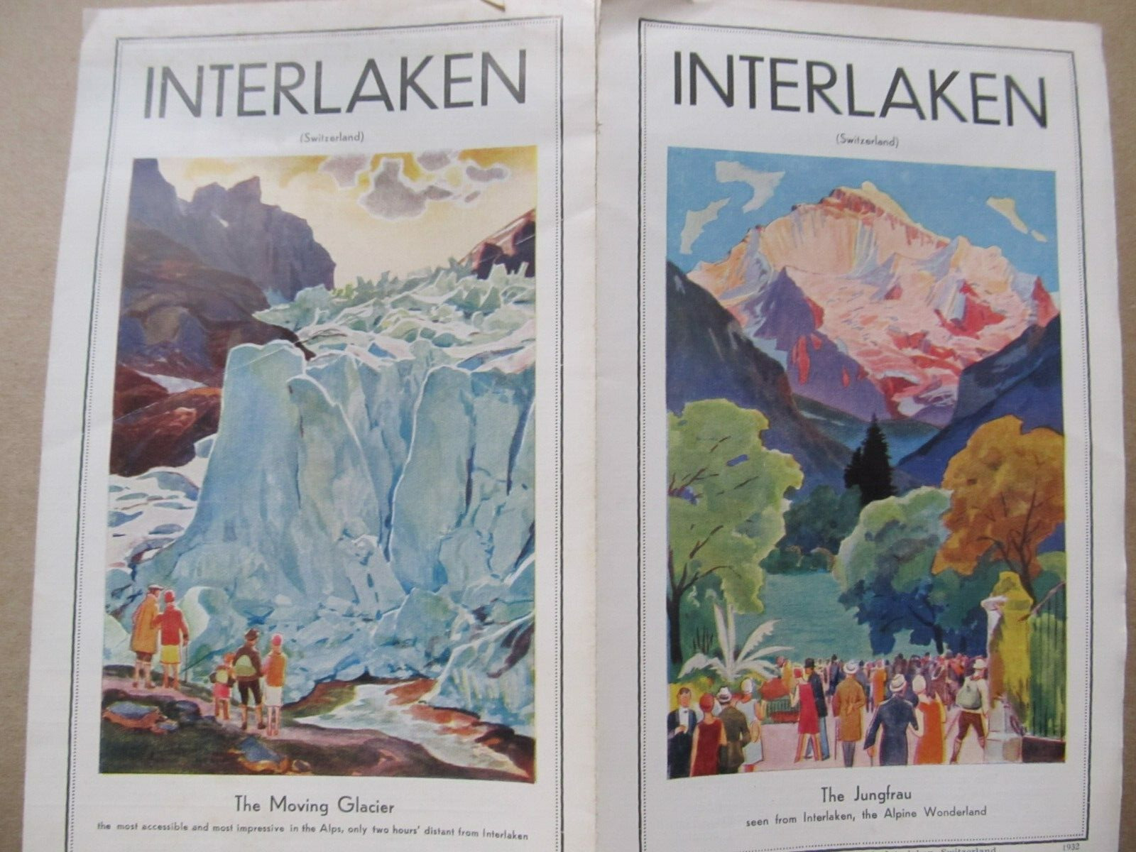 Rare Colorful 1932 Antique Interlaken, Switzerland Souvenir Advertising Brochure
