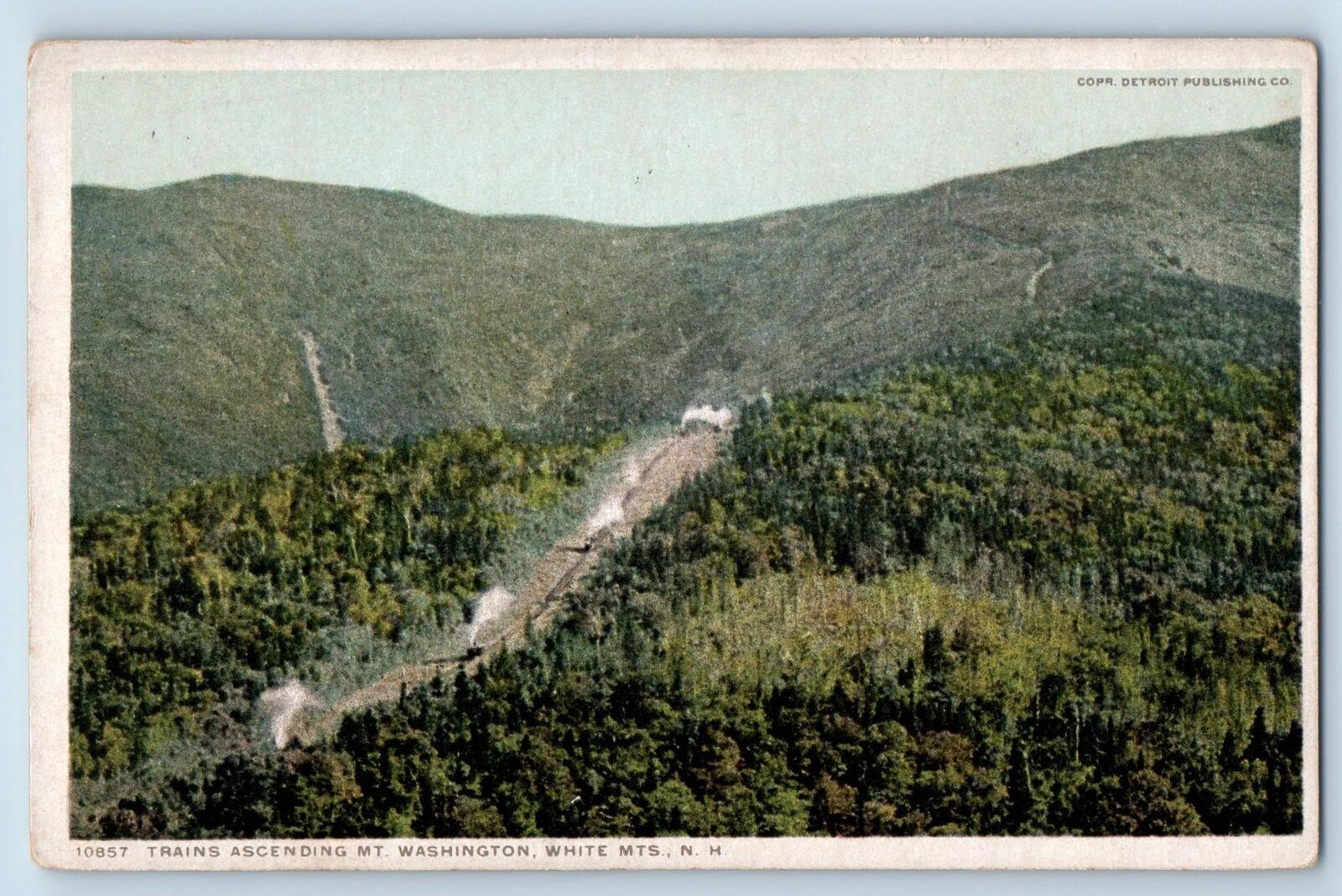 White Mountains New Hampshire Postcard Trains Ascending Mt. Washington c1920's
