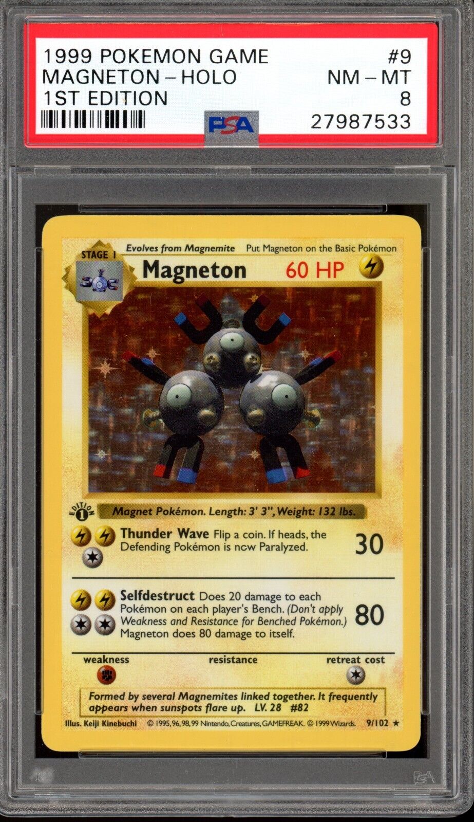 1999 Pokemon Base Set 1st Edition Magneton Holo #9 PSA 8 Nm-Mt