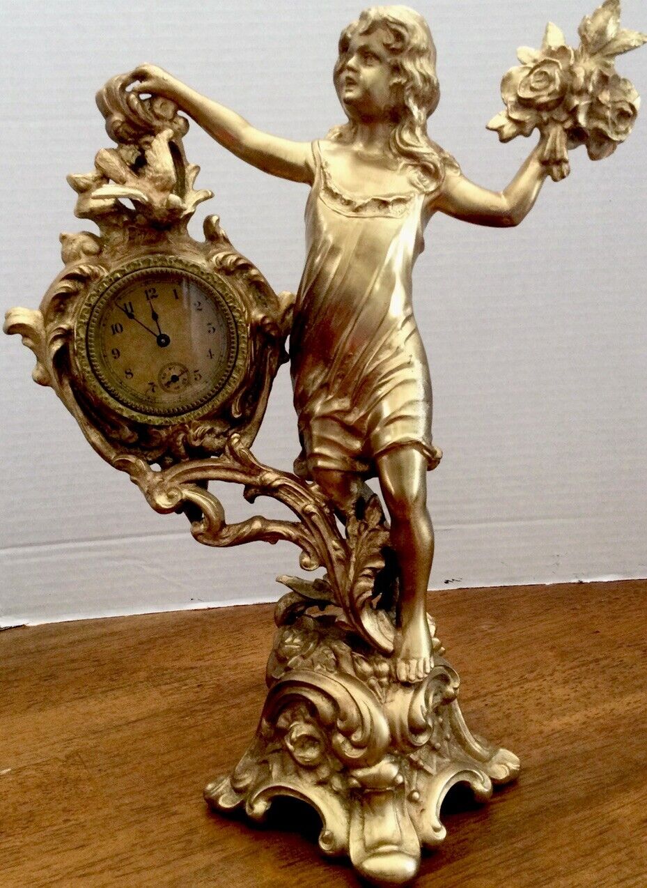 Antique New Haven  Clock Woman Statue Works