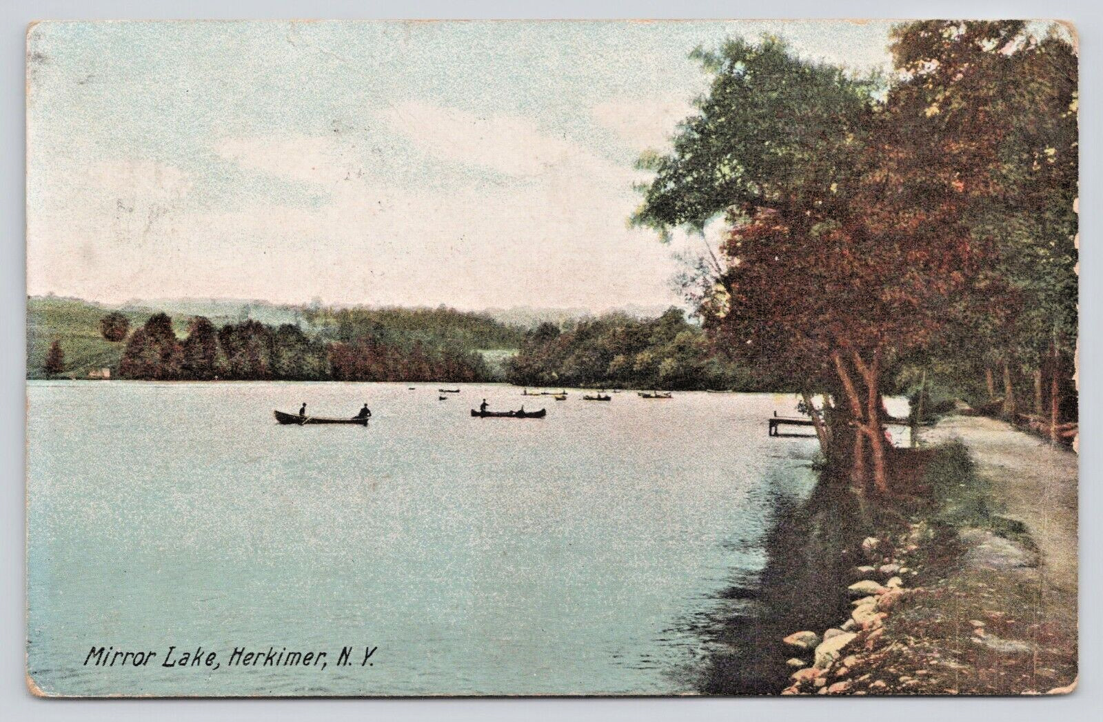 Postcard Herkimer New York Mirror Lake  Litho-Chrome Antique