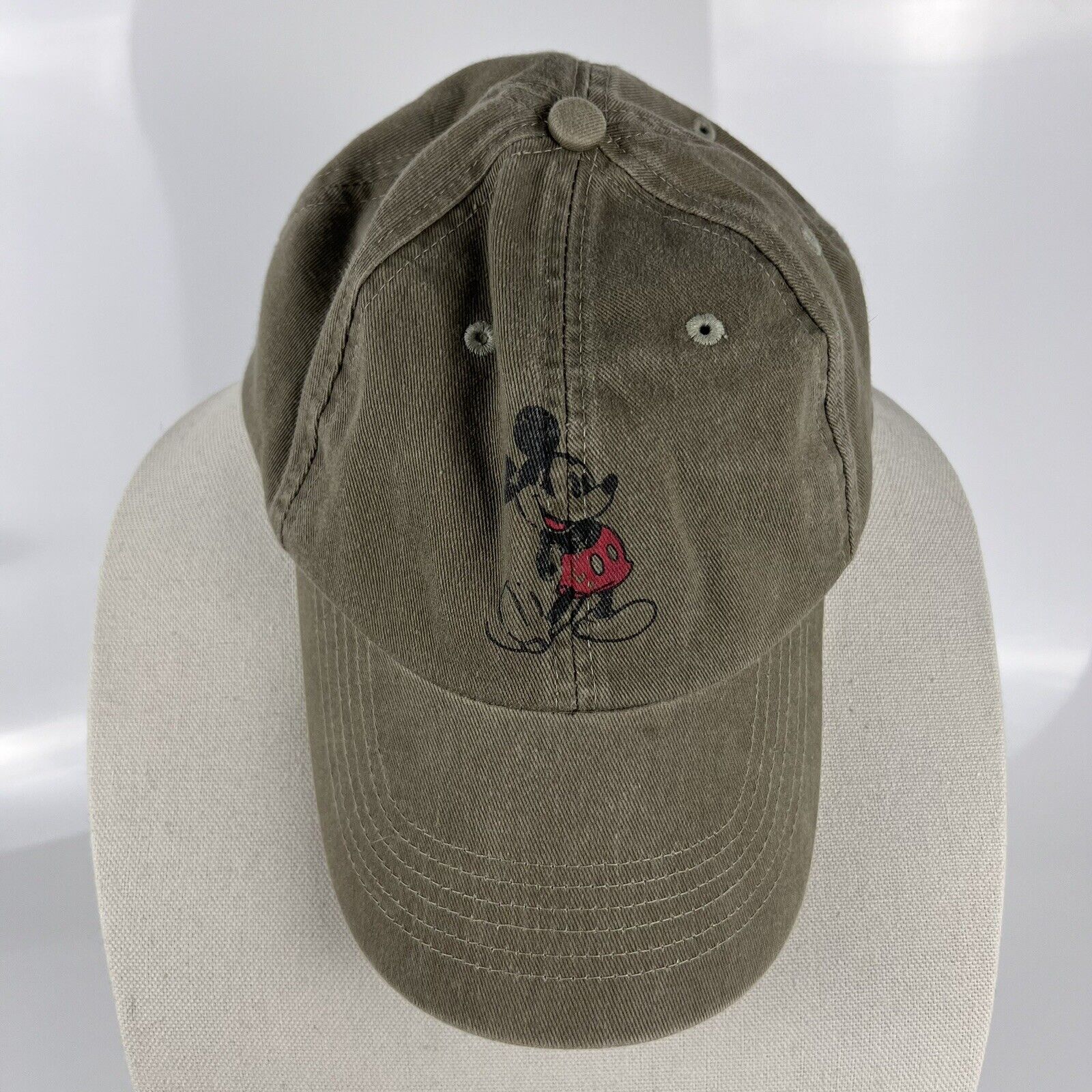Vintage Disney parks Mickey Mouse Baseball Cap  Olive Green Distressed Look