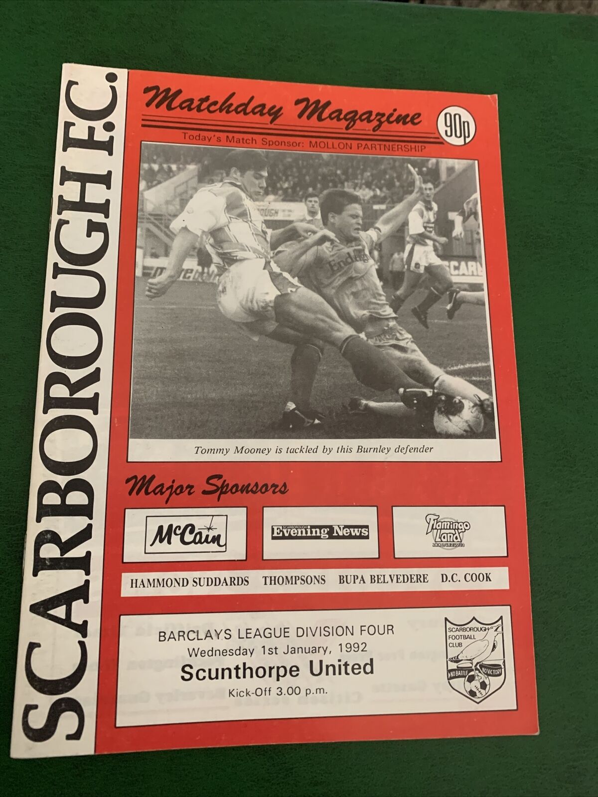 1992 Scarborough V Scunthorpe United English Football/soccer Programme