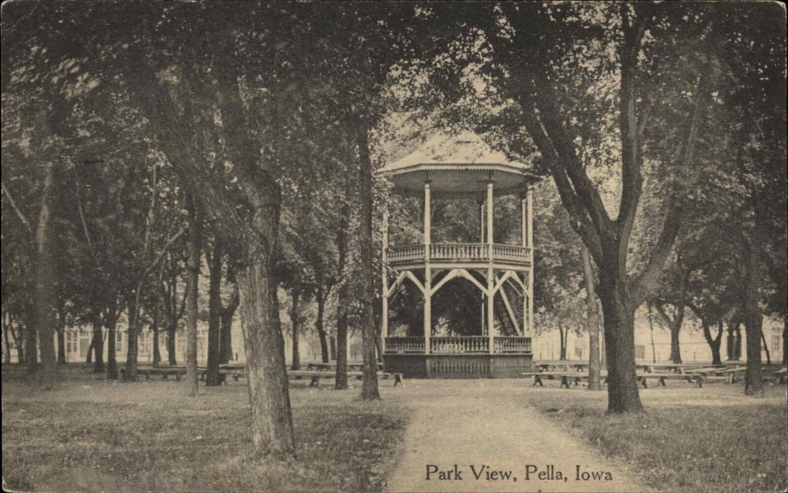 Pella Iowa IA Park View Gazebo c1900s-10s Postcard